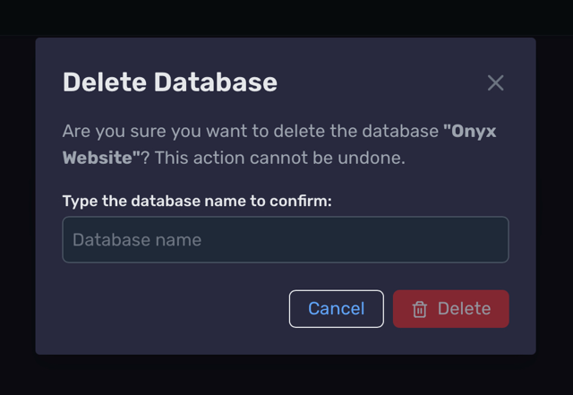 Confirmation modal for deleting a database