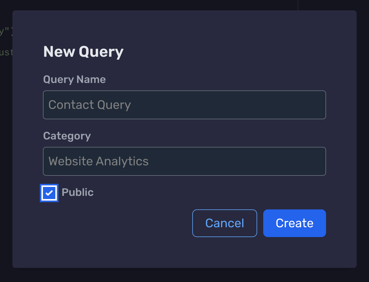 Create Query Modal